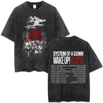 Washed Vintage System of A Down Wake Up Tour 2025 T Shirts Men Women Rock Oversized T Shirt 90s Alternative Metal Merch T-shirts S įvairiaspalvis