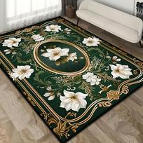 Green Floral Polyester Large Area Rug Machine Washable for Living Room Bedroom Dressing Room Holiday Gift Decor 50x80cm