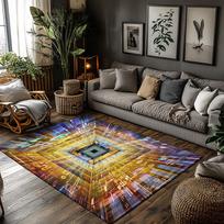 Tuniu Abstract Geometric Warp Speed Rug Mat for Living Room Bedroom Kitchen Floor Decor 50x80cm