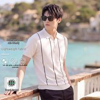 JEEP Men's Summer Knit Short Sleeve Lapel Shirt L