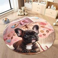 Free shipping French Bulldog Under Umbrella Illustration Rug for Kids' Room round carpet for home sofa bedroom,gift Diameter -60cm