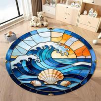 Free shipping Coastal Wave and Seashell Round Rug for Beach-Themed Rooms round carpet for home sofa bedroom,gift Diameter -60cm