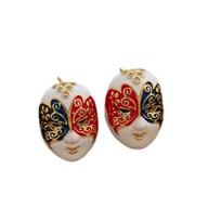 Unique Design Multicolor Enamel Mask Facial Make-Up Face Drop Earrings For Women Real Gold Plated Alloy Statement Jewelry one size