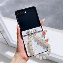 PU Leather Wrist Strap Phone Case for Samsung Galaxy Flip 7 6 5 4 3 Flip5 Flip4 Flip6 Flip7 FE 5G Protective Shockproof Cover Galaxy Z Flip3 5G balta