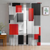 Stereo abstrakčios linijos gradiento raudonos šifono permatomos užuolaidos svetainės dekoravimui, langų, voile, tiulio užuolaidų draperijos 135W x 114H(cm)