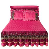 European Vintage Lace Velvet Thicken Bedspread 180x200 King Size Wedding Quilted Soft Ruffles Bedskirt Set Queen 2 Pillow Shams Head cover-150x60cm