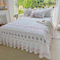 AI WINSURE Medvilninis lovatiesė ant lovos Dviguba dygsniuota paklodė su gėlėtu raštu ir raukiniais su 2 pagalvių užvalkalais Karališko dydžio 270x250cm 106x98inch gray