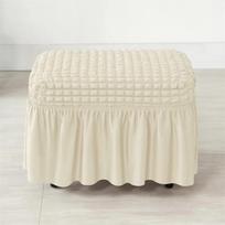 Seersucker Footstool Skirt Cover Stretch Spandex Ottoman Cover Solid Color Non Slip Washable Footrest Slipcovers for Living Room