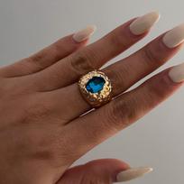 Light Luxury High-End Geometric Diamond-Set Gemstone Ring Set, Personalized Wind Liquid Metal Ring