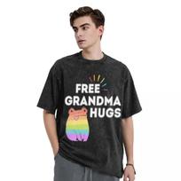 Men Women's T Shirt Free Grandma Hugs Frog Washed T Shirts Hip Hop Summer Tees Aesthetic Design Casual Tops Gift S