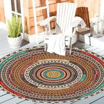 Bohemian Mandala Design Round Outdoor Rug Non-Slip Washable Carpet for Living Room Bedroom Hand for Coffee Shop Restaurant Decor 80x80cm