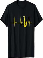 Saxophone Heartbeat Alto Sax EKG Pulseline Jazz Band T-Shirt S įvairiaspalvis