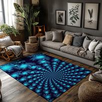 Tuniu Vibrant Fractal Blue Geometric Rug Non-Slip Area Floor Mat for Home Decor 50x80cm