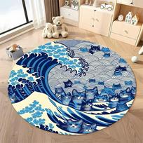 Free shipping! Whimsical Blue Cat Wave Rug for Living Rooms round carpet for home sofa bedroom, gift Diameter -60cm