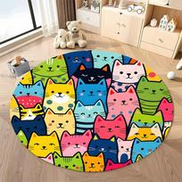 Free shipping! Colorful Cat-Themed Round Rug for Kids' Room Decor round carpet for home sofa bedroom, gift Diameter -60cm