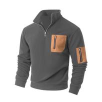 Men Half Zip Stand Collar Sweatshirt With Contrast Pockets S pilka spalva