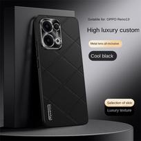 For OPPO Reno 13 13 Pro high-luxury vegan leather metal lens protection anti-drop and anti-fingerprint phone case For OPPO Reno 13 juoda