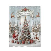 Christmas Shower Curtain with Non-Slip Rugs Toilet Lid Cover and Bath Mat Santa Claus Decorative Bath Curtain Bathroom Curtain