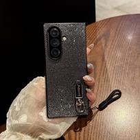 For Samsung Galaxy Z Fold 8 7 6 5 4 3 phone case, shiny leather + PC + built-in heat-dissipating velvet folding stand lanyard Galaxy Z Fold 8 juoda