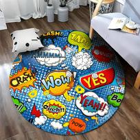 Retro Comic Book Speech Bubbles Round Rug Pop Art CRASH WOW Design Non-Slip carpet for Kids Room Bedroom sofa Home Decor mat Diameter -60cm