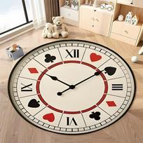 Playing Card Clock Round Rug Poker Suit Themed Non-Slip Area Rug for Game Room Bedroom Home Decor mat kids gifts carpet Diameter -60cm