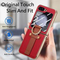 For Samsung Z Flip 5 Leather Cell Phone Bag Case for Samsung Galaxy Z Flip 5 Flip5 Drop Protection Tempered Glass Film Capa for Samsung Z Flip 5
