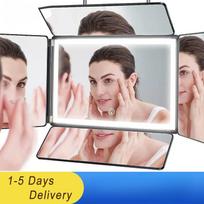5 Way Mirror for Self Hair Cutting, 360 Mirror for Braiding, 5 Sided Barber Mirrors with Light, Makeup Mirror with Hooks juoda