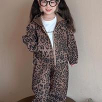 Girls' Suits Autumn Girl Leopard Print Jacket Children 120cm gray