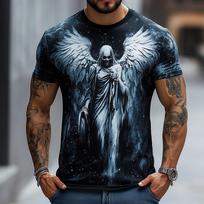 Men's Grim Reaper 3D Angel Reaper T Shirt Short Sleeve T shirt 3D Print Crew Neck Shirt Exaggerated Designer Horror Party S black
