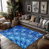 Tuniu Blue Geometric Rug Modern Abstract Floor Mat Living Room Bedroom Decor Rug 50x80cm