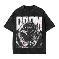 Classic FPS Game DOOM Peripherals Graphic Print T-shirts Vintage Washed Streetwear Harajuku Cotton Tops Men Women Oversized Tee S įvairiaspalvis