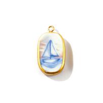 2 Pcs Ceramic Pendants Oval Printed Lemon Lobster Waterproof 304 Stainless Steel 18K Gold Plated Charms DIY Necklace 3cm X 1.6cm
