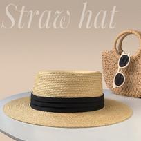 Prancūziška šiaudinė skrybėlė Moteriška vasarinė elegantiška aukšta skrybėlė Lafite šiaudų pintas plokščiu viršumi Paplūdimio pajūrio apsaugos nuo saulės skrybėlė adjustable
