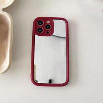 Makeup Mirror Phone Case for iPhone 16/15/14/13/12/11 Pro Max/X/XR/XS | Shockproof Camera Protection with Reflective Back Cover iPhone 13 tamsiai raudona spalva