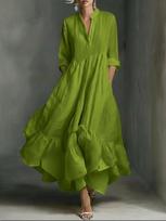 2026 Spring/Summer Women's Elegant Ruffle Long Dress XXL žalia