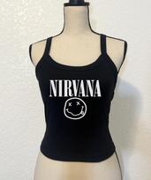 Juodi briaunoti grunge grupės marškinėliai balti Nirvana topai pusiau trumpi moteriški 4XL