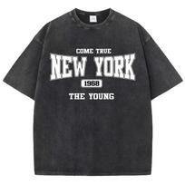 New York Cotton Washed T Shirts Womens Come True The Young Prints T-Shirt Distressed Oversize O-Neck Tops Trend Womans Clothes S įvairiaspalvis