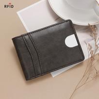 RFID Blocking Slim Wallet for Men, Vintage Leather Bifold Wallet, Front Pocket Card Holder, ID Window, Minimalist Money Clip Wallet