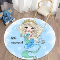 Cartoon Mermaid Round Area Rug Magical Sea Creatures Circle Carpet for Living Room Girls Bedroom Dorm Decor Non-slip Floor Mat 60cm x 60cm