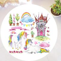 3D Cartoon Unicorn Animal Flowers Round Area Rug,Circle Carpet Rug for Living Room Children's Bedroom Decor Non-slip Floor Mat 60cm x 60cm