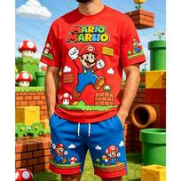 Vyriškas Super Mario Bros 2 vnt. komplektas Animacinių filmukų spaudinys Marškinėliai + Šortai Vasaros Laisvalaikio Gatvės apranga Sportinė apranga Vaikų Marškinėlių Kelnaičių rinkinys 2XL
