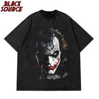 Joker JOKER print washed distressed loose short sleeved T-shirt heavyweight round neck hooded sweatshirt S įvairiaspalvis