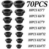 280/70pcs Rubber Grommet Kit Cable Wire Hole Grommets for Cable Wire Hole Protective Sleeves Cable Wiring Protection Plugs Tools (Black,70pcs(1 set)) juoda