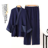 Pure Cotton Mens Pajamas Set Japanese Kimono Plus Size Long Sleeve Pant Suit Casual Comfortable Home Service Two-piece Sleepwear M
