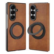 Magnetic Plain PU Leather Flip Phone Case With 360° Rotatable Ring Kickstand Holder for Samsung For Galaxy Z Fold 7/6 Full Cover Galaxy Z Fold6 ruda