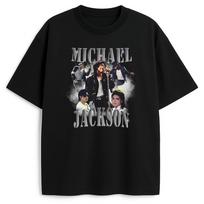 Michael Jackson Retro T-shirt Men and Women Summer Cotton Y2K Clothing Round Neck Short Sleeved Tee Streetwear S gray