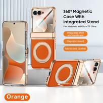 Plating Leather Funda For Motorola Razr 60 Ultra 70 Ultra Hinge Case Rotate Magnetic Ring Stand Cover with Small Screen Film