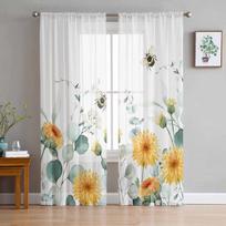 Idyllic Eucalyptus Dandelion Flower Sheer Curtains For Living Room Bedroom Tulle Curtain For Kitchen Voile Curtain Blind Panels 135W x 114H(cm)
