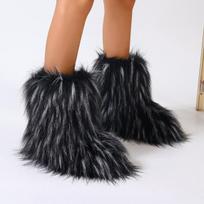 Moterų pliušiniai dirbtinio kailio batai švelnūs pūkuoti iki pusės blauzdos sniego batai žieminiai zomšiniai šilti su kailiu viduje ankle boots batai moterims kasdieniai ankle boots batai 38