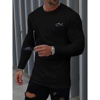 Men's Spring and Autumn Comfortable Casual Shark Pattern Printed Round Neck Long Sleeve T-shirt Top S